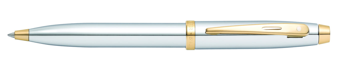 Sheaffer 100 Bright Chrome and Gold Trim Ballpoint Pen
