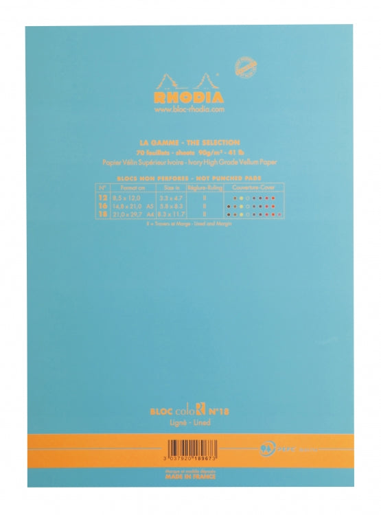Rhodia ColoR No. 18 A4 Notepad - Turquoise, Lined