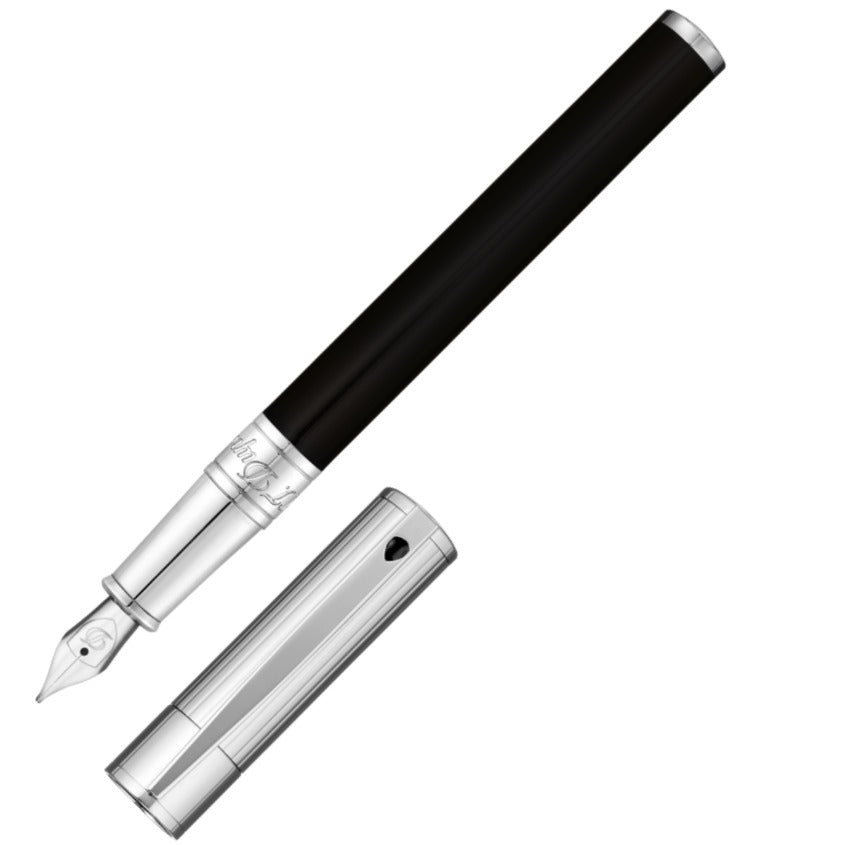 ST Dupont D-Initial Black & Chrome Fountain Pen | 260203 | Pen Place