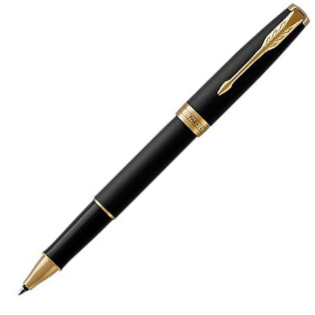 PARKER Sonnet Rollerball Pen, Black Lacquer with Palladium Trim, Fine Point Black Ink Parker Sonnet Rollerball Pen - Black with Gold Trim