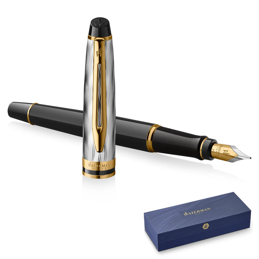 Waterman Expert 24K Deluxe Black GT Fountain Pen - Medium Nib