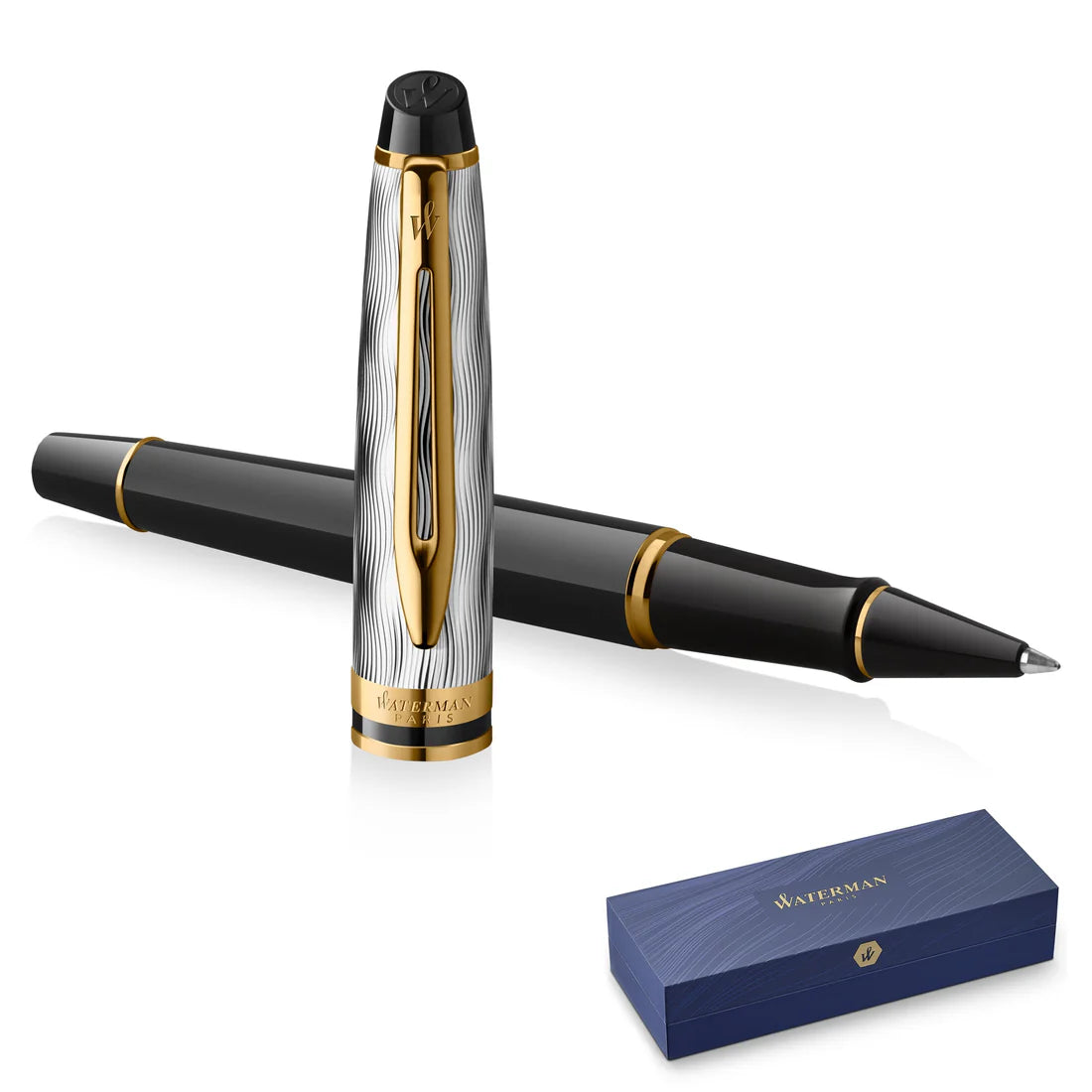 Waterman Expert 24K Deluxe Black Gold Trim Rollerball Pen