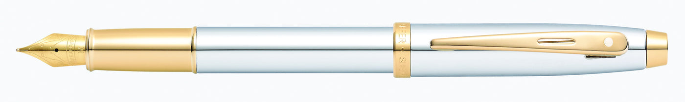 Sheaffer 100 Bright Chrome and Gold Trim Fountain Pen