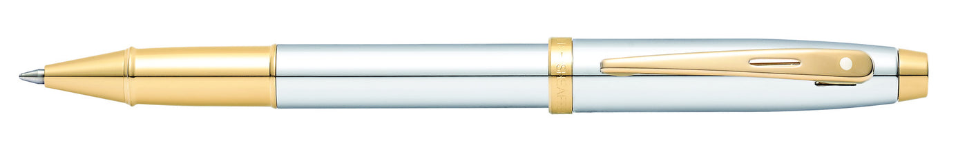 Sheaffer 100 Bright Chrome and Gold Trim Rollerball Pen