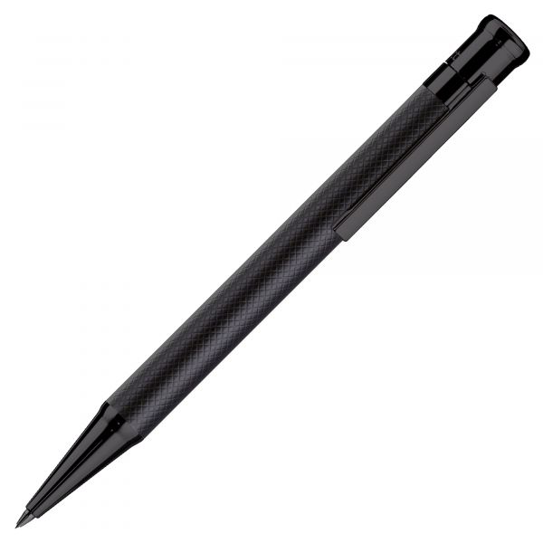Otto Hutt Design 04 Ballpoint Pen in Black with Checkered Guilloche Cap PVD