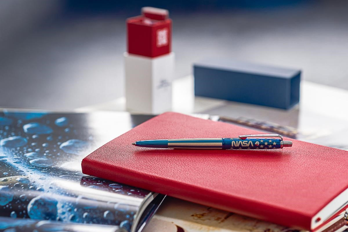 Blue Titanium Nitride Astronaut Space Pen with NASA Worm Logo - Special Edition