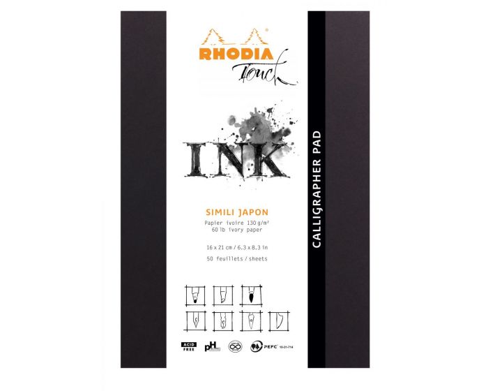 Rhodia Touch Calligraphy Pad - Simili Japon 130g Paper - Ivory - Blank - A4 - 50 Sheets
