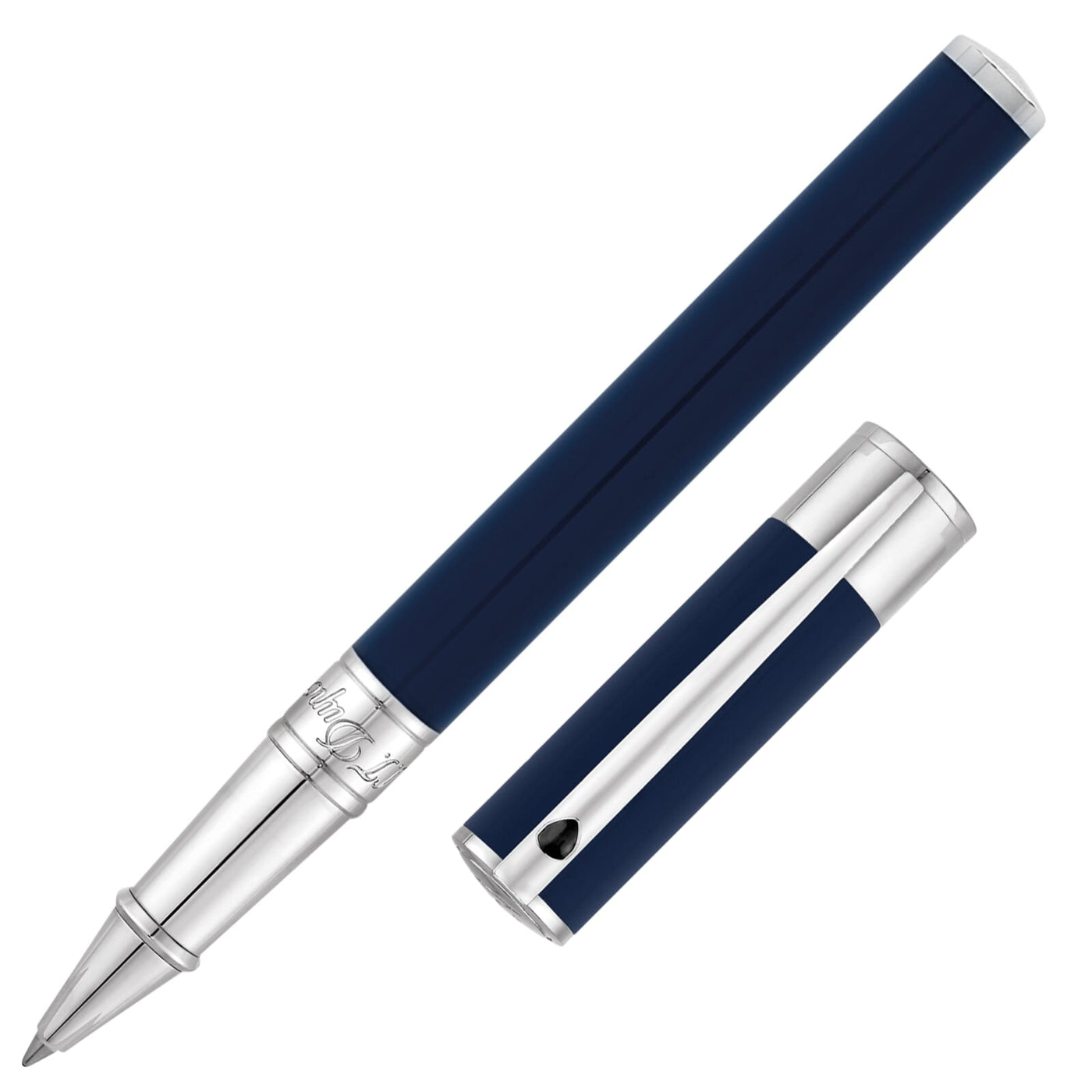 ST Dupont D-Initial Blue & Chrome Rollerball Pen | Pen Place