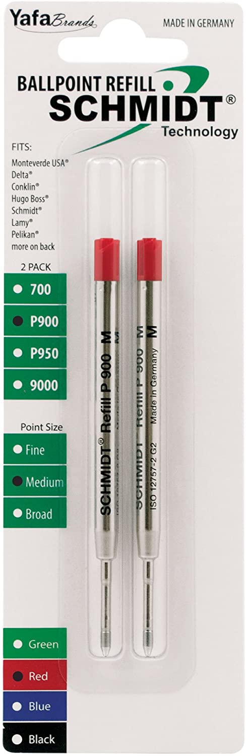 Schmidt Standard P900 Ballpoint Pen Refill - Metal Tube - 2 Pack#color_red