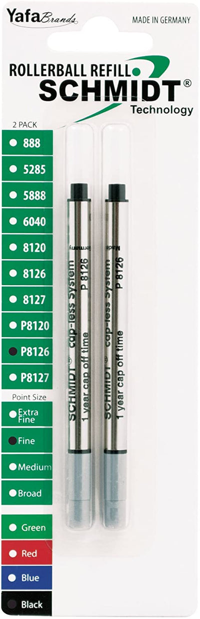 Schmidt Short Capless Rollerball Pen Refill - Metal Tube - 2 Pack#color_black