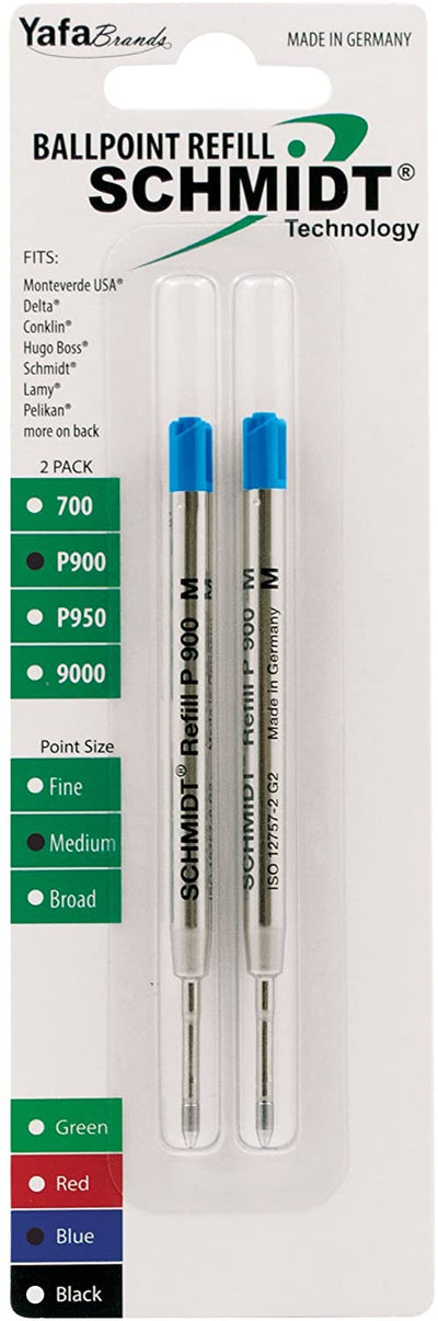 Schmidt Standard P900 Ballpoint Pen Refill - Metal Tube - 2 Pack#color_blue