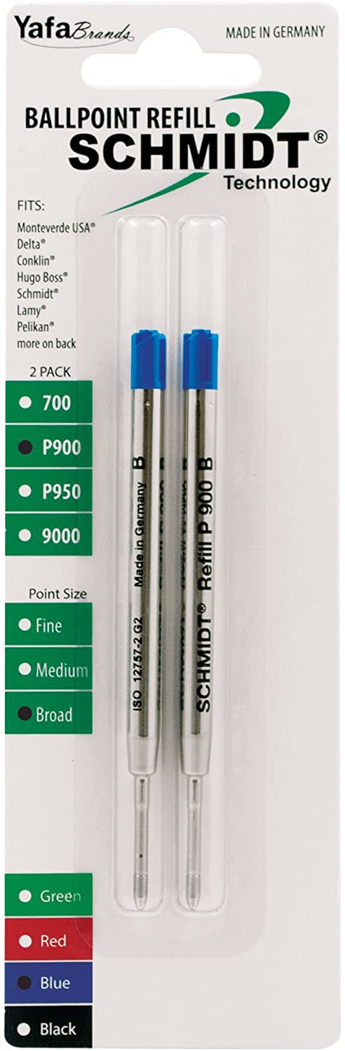 Schmidt Standard P900 Ballpoint Pen Refill - Metal Tube - 2 Pack#color_blue