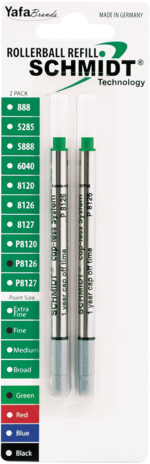 Schmidt Short Capless Rollerball Pen Refill - Metal Tube - 2 Pack#color_green
