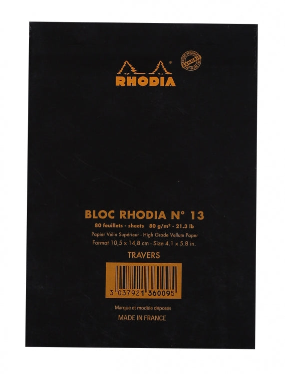 Rhodia No. 13 A6 Notepad - Black, Lined