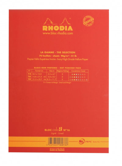 Rhodia ColoR No. 16 A5 Notepad - Poppy, Lined