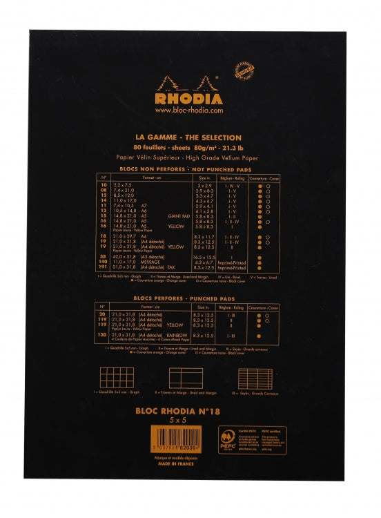 Rhodia No. 18 A4 Notepad - Black, Graph