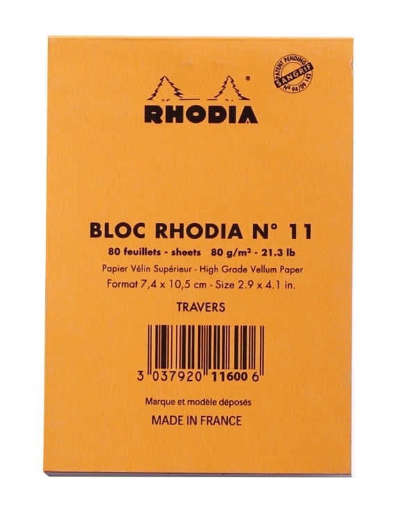 Rhodia No. 11 Pocket Notepad - Orange, Lined