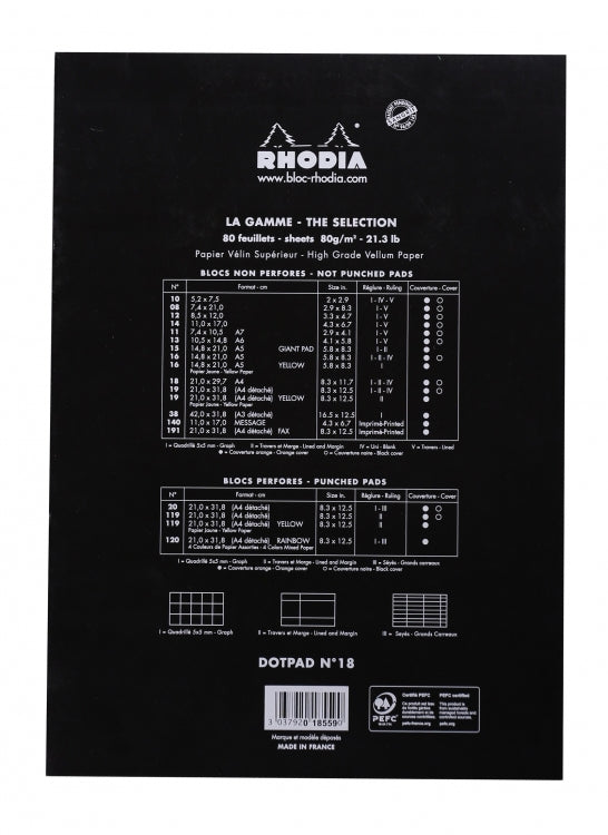 Rhodia No. 18 A4 Notepad - Black, Dot Grid