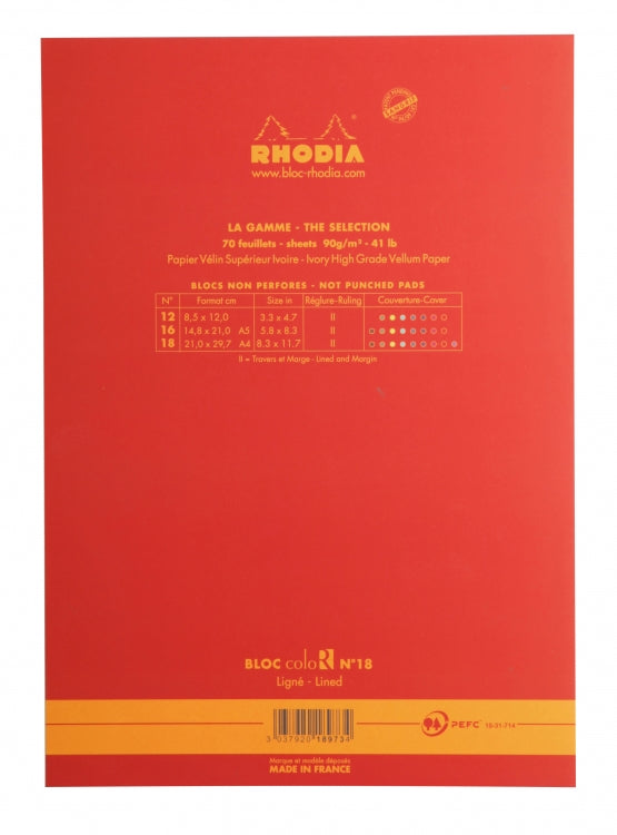 Rhodia ColoR No. 18 A4 Notepad - Poppy, Lined