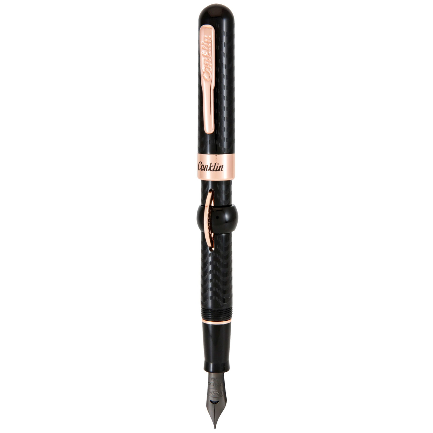 Conklin Mark Twain Crescent Filler Black Chase Rose Gold Fountain Pen