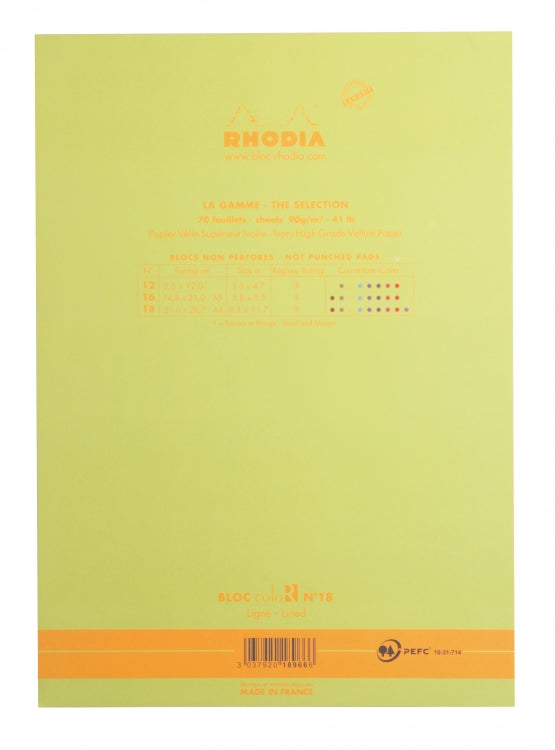 Rhodia ColoR No. 18 A4 Notepad - Anise Green, Lined