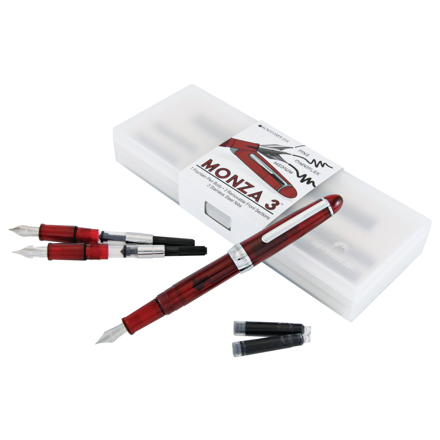 Monteverde Monza 3 Red Fountain Pen (M, F, Flex)