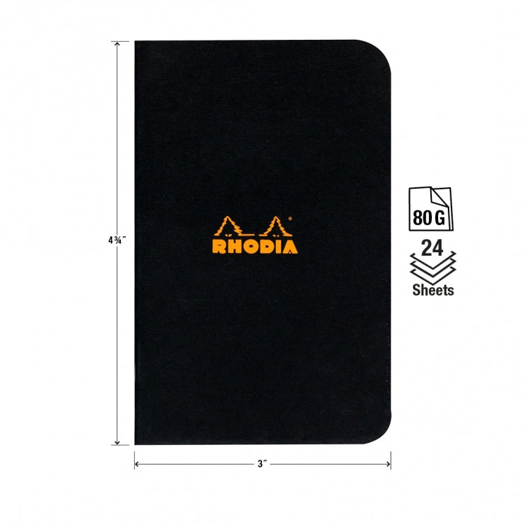 Rhodia Side Staple Pocket Notebook - Black, Graph