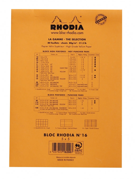 Rhodia No. 16 A5 Notepad - Orange, Graph