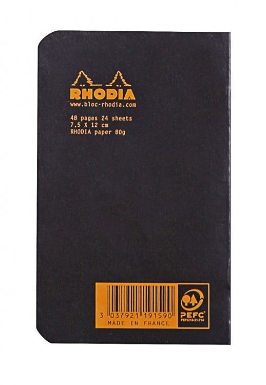 Rhodia Side Staple Pocket Notebook - Black, Graph