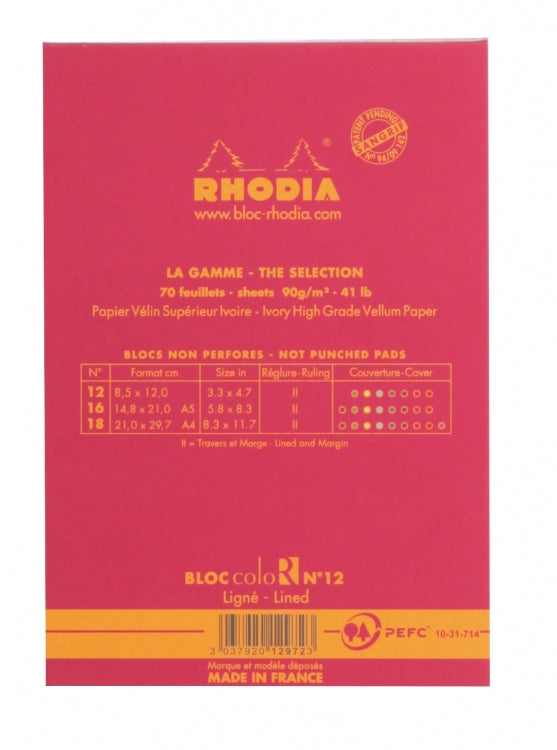 Rhodia ColoR No. 12 Passport Notepad - Raspberry, Lined