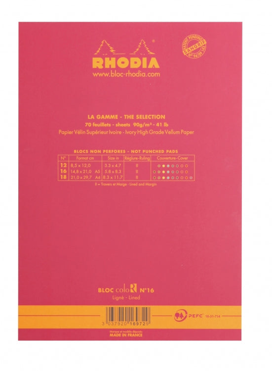 Rhodia ColoR No. 16 A5 Notepad - Raspberry, Lined