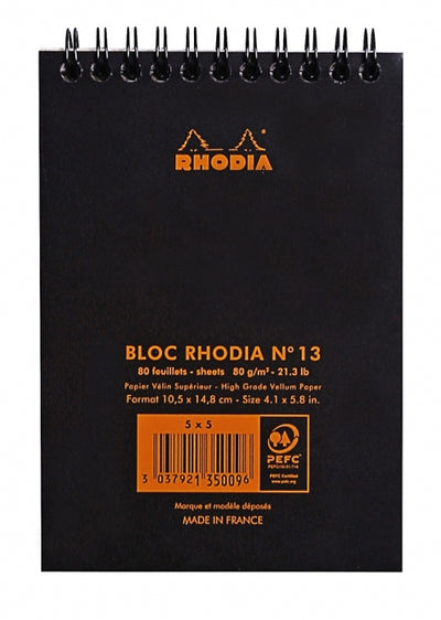Rhodia No. 13 A6 Spiralbound Notepad - Black, Graph