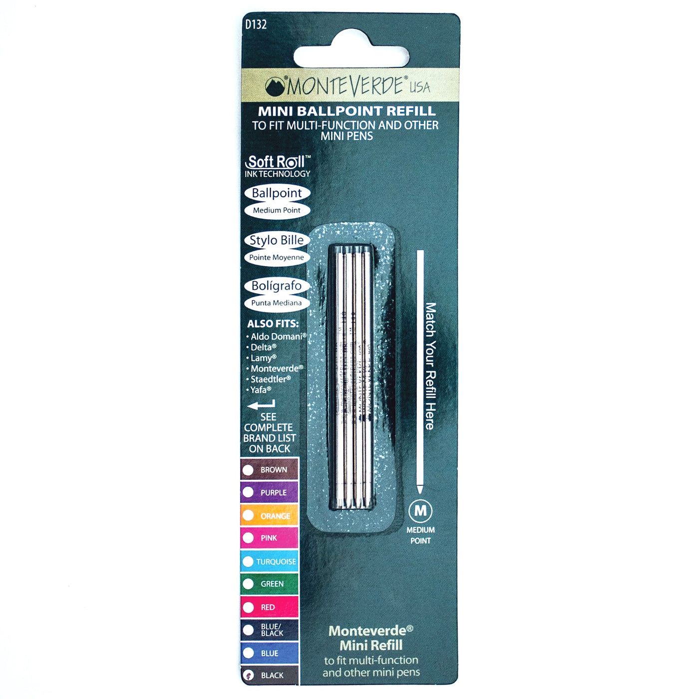 Monteverde Soft Roll Mini Ballpoint Refill To Fit Multi Functional Pens (D1) - 4 Pack