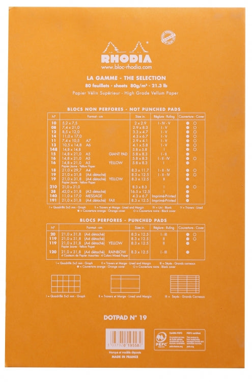 Rhodia No. 19 A4+ Notepad - Orange, Dot Grid