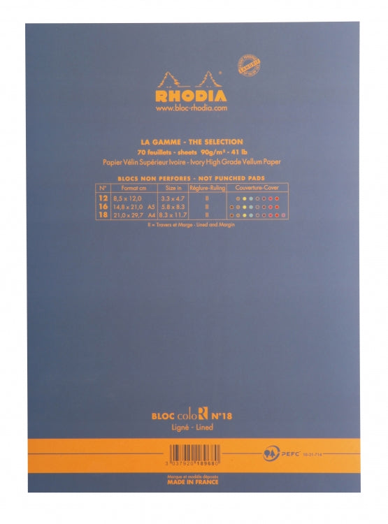 Rhodia ColoR No. 18 A4 Notepad - Sapphire, Lined