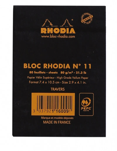 Rhodia No. 11 Pocket Notepad - Black, Lined