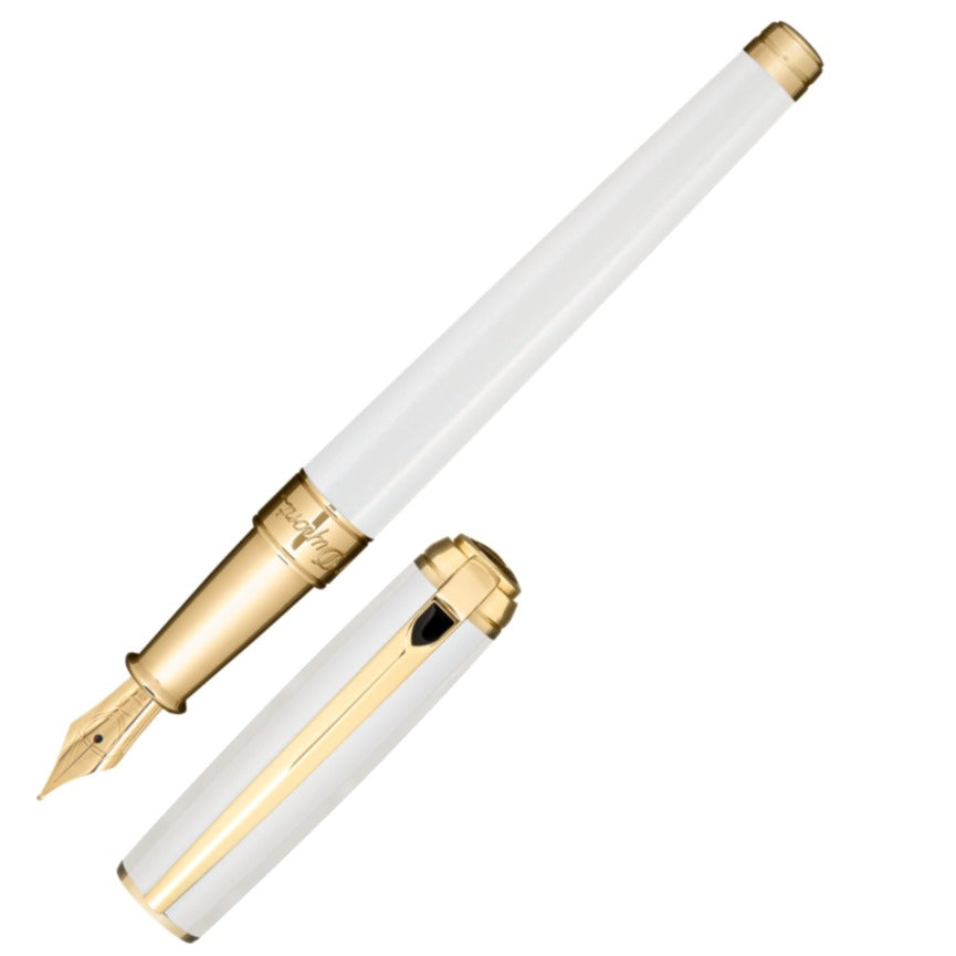 ST Dupont Line D Pearly White & Gold Fountain Pen | 410109M | Pen Place