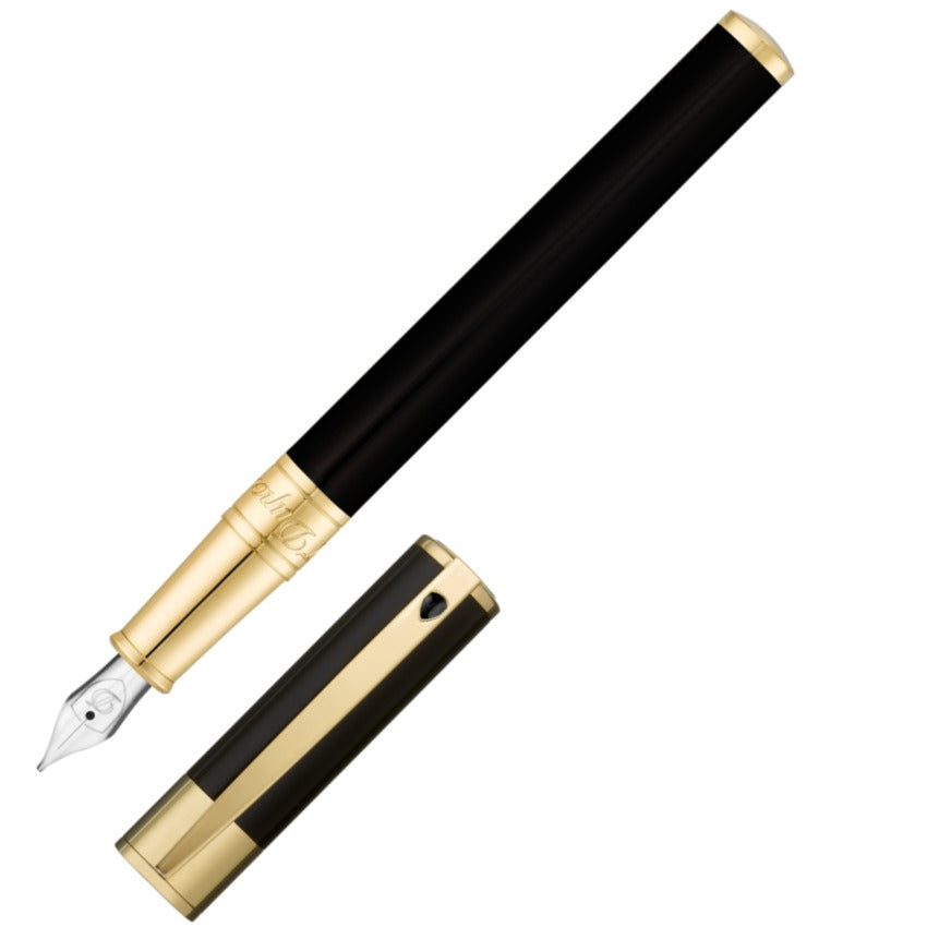 ST Dupont D-Initial Black & Gold Fountain Pen | 260205 | Pen Place