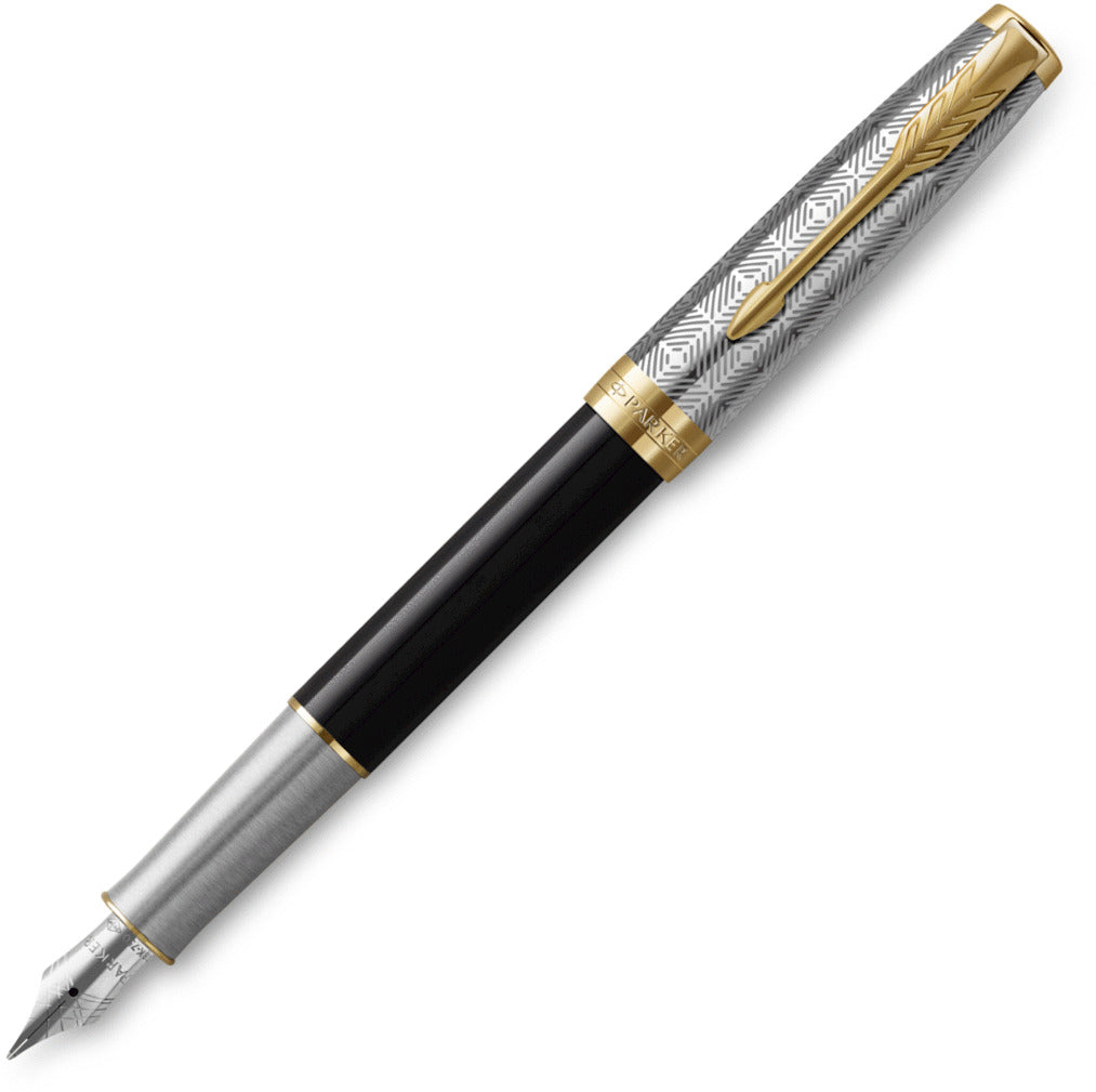 Parker Sonnet Premium Metal & Black 18kt Fountain Pen | Pen Store | Pen Place