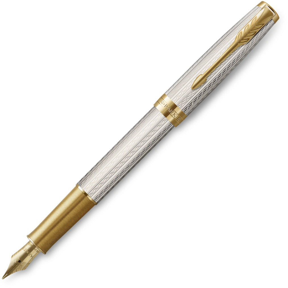 Parker Sonnet 万年筆 シルバー Parker Sonnet Premium Silver Mistral 18kt Fountain Pen | Pen Place