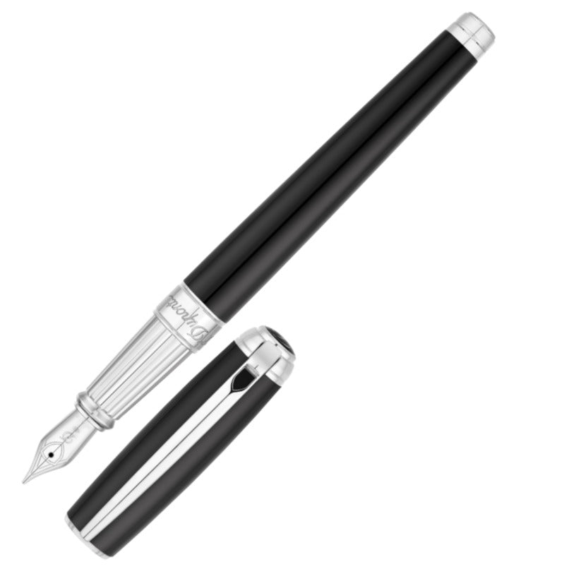 ST Dupont Line D Black & Chrome Fountain Pen | 410100L | Pen Place