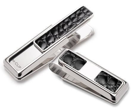 M-Clip Rhodium w/Black Alligator 2 Pocket Money Clip | MO-PRP-BKAL-2P | Pen Place