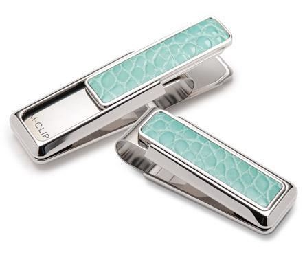 M-Clip Rhodium w/Light Blue Alligator Money Clip | RO-PRP-LBAL | Pen Place