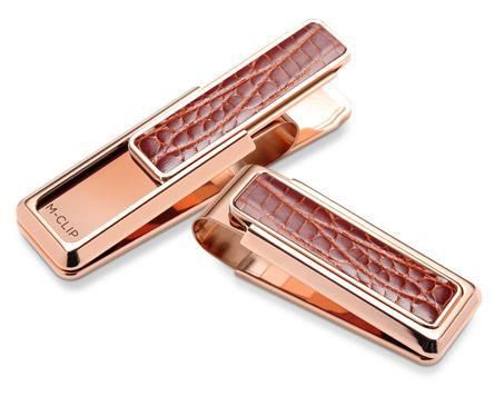 M-Clip Rose Gold Cognac Alligator Money Clip | NY-ROS-CGAL | Pen Place