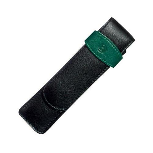 Pelikan Pen Case - Black & Green Leather for 2 Pens | 923722 | Pen Place