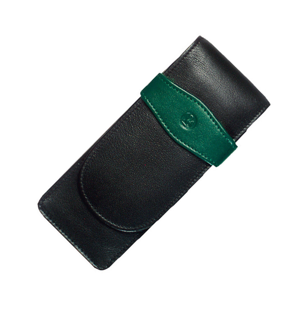 Pelikan Pen Case - Black & Green Leather for 3 Pens | 924092 | Pen Place